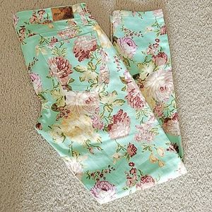 HART DENIM Women's Teal Skinny Floral Jeans